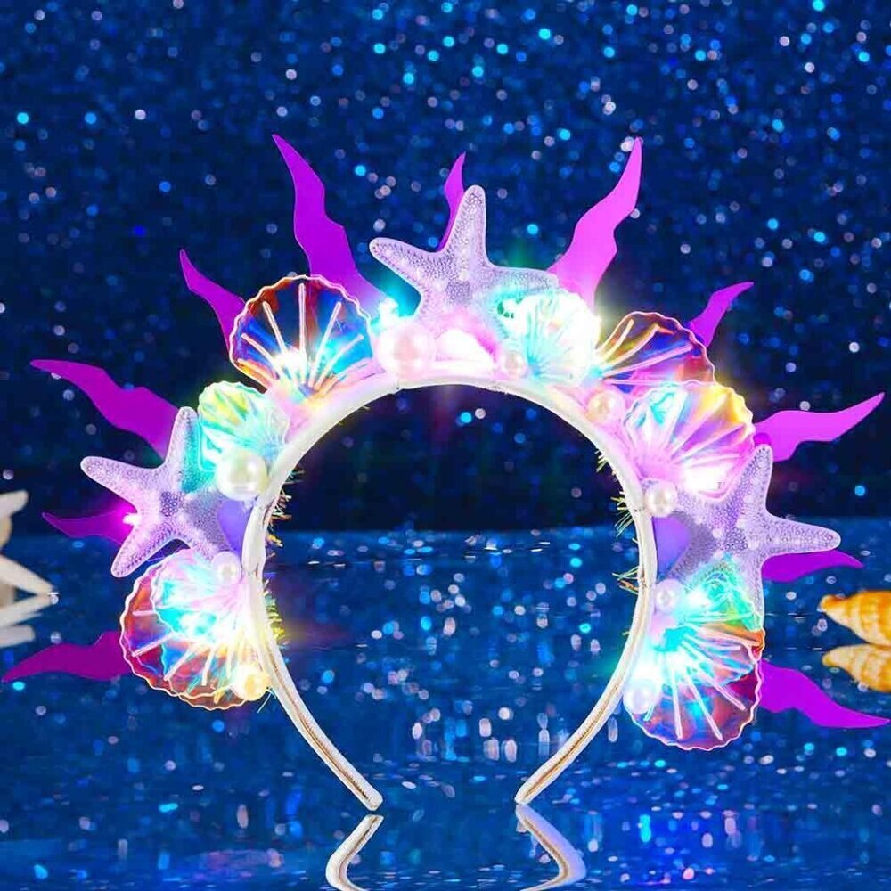 LED Mermaid Shell Headband Women Glow Party Costume Hair Accessory